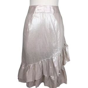 PLUS Size 16 | NWT | Pink Blush Shimmer Linen Ruffle Pencil Skirt | ELOQUII